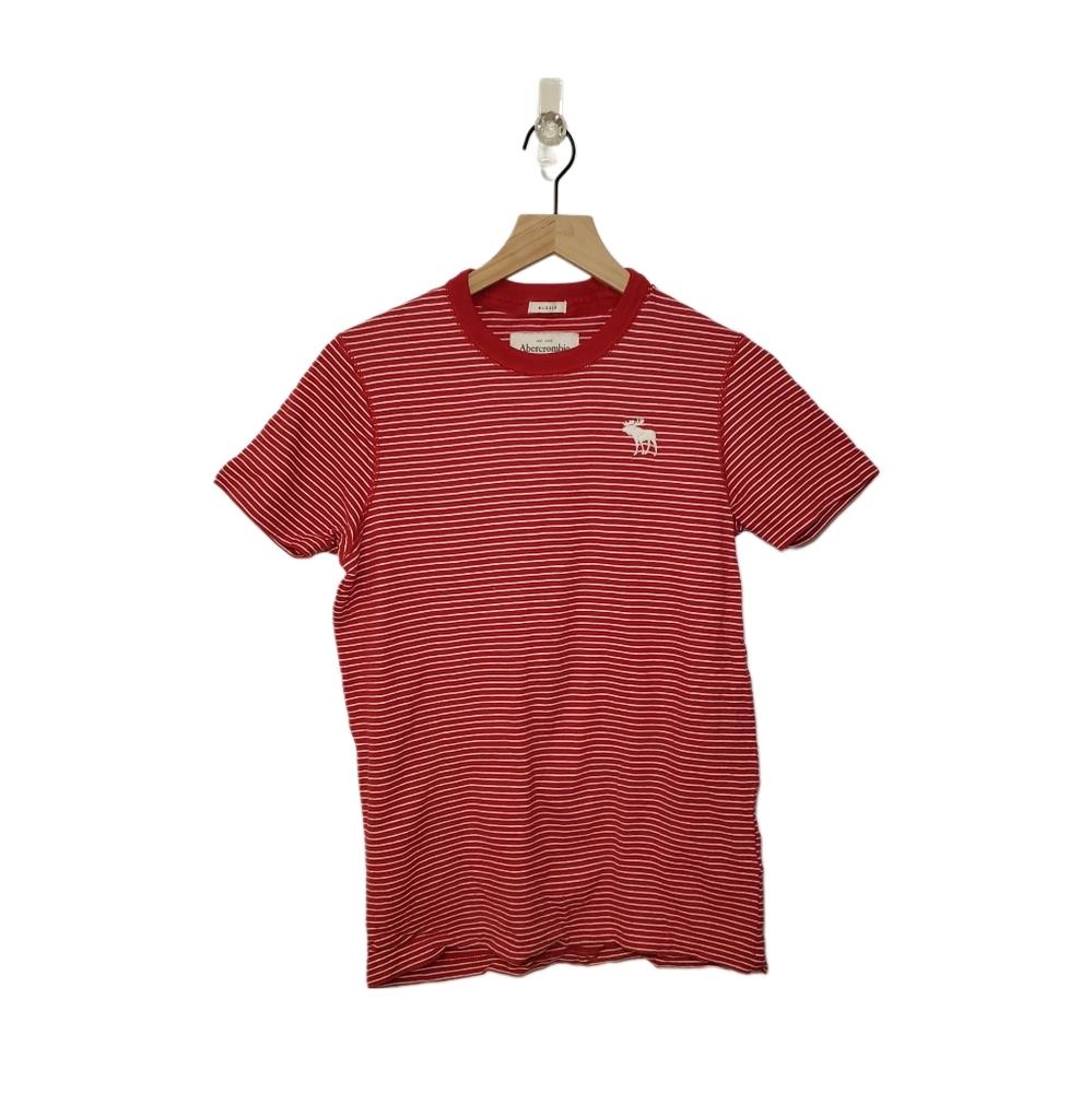 Abercrombie & Fitch Men Size Small Red & White Striped Muscle Short Sleeve Tee
